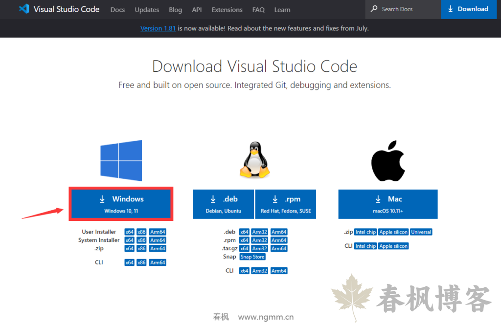 图片[1]-Visual Studio Code安装教程+设置中文(超详细)-春枫博客